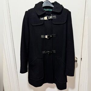 Ralph Lauren Black Women's Pea Coat with Toggle Closures Zip Up and Hood